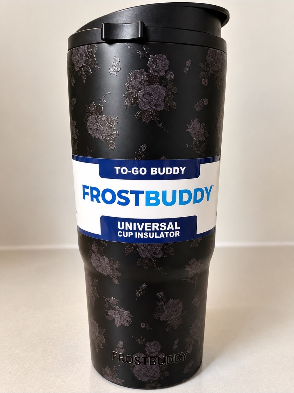 Frostbuddy To-Go Buddy - Black Floral Universal Cup Insulator.